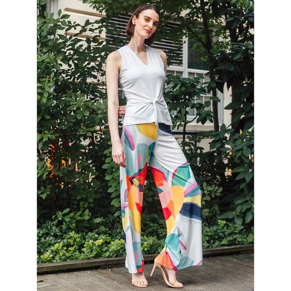 Clara Sunwoo Women's Palazzo Floral White Pants Size L Wide Pants NWT - Picture 5 of 5